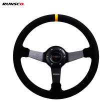 將圖片載入圖庫檢視器 350mm/14Inch Car Steering Wheel Suede/Real Leather Drift Racing Game Simulator Steering Wheel Universal