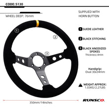 Carregar imagem no visualizador da galeria, 14Inch Racing Steering Wheel Suede 350mm Wheels with Horn Button Aluminum Frame PCD=6x70mm Deep-76mm Car/Game Universal