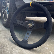 Carregar imagem no visualizador da galeria, 14Inch Racing Steering Wheel Suede 350mm Wheels with Horn Button Aluminum Frame PCD=6x70mm Deep-76mm Car/Game Universal