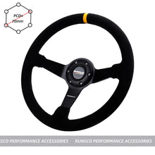 將圖片載入圖庫檢視器 350mm/14Inch Car Steering Wheel Suede/Real Leather Drift Racing Game Simulator Steering Wheel Universal