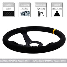 將圖片載入圖庫檢視器 350mm/14Inch Car Steering Wheel Suede/Real Leather Drift Racing Game Simulator Steering Wheel Universal