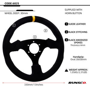 13inch 330mm Racing Steering Wheel Suede Competitive Drift PC Game Universal PCD 6x70mm