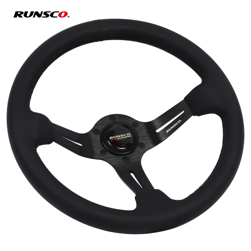 Runsco Performance 13Inch Steering Wheel Real Leather JDM Steering Wheel Pc Game Sim Racing Drift Steering Wheel