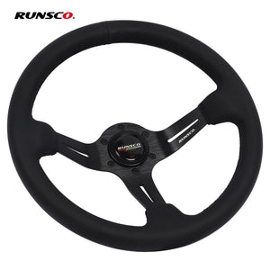 Runsco Performance 13Inch Steering Wheel Real Leather JDM Steering Wheel Pc Game Sim Racing Drift Steering Wheel