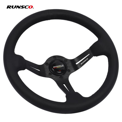 Runsco Performance 13Inch Steering Wheel Real Leather JDM Steering Wheel Pc Game Sim Racing Drift Steering Wheel
