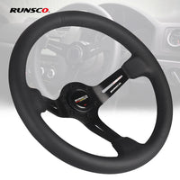 Runsco Performance 13Inch Steering Wheel Real Leather JDM Steering Wheel Pc Game Sim Racing Drift Steering Wheel