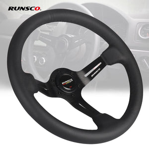 Runsco Performance 13Inch Steering Wheel Real Leather JDM Steering Wheel Pc Game Sim Racing Drift Steering Wheel
