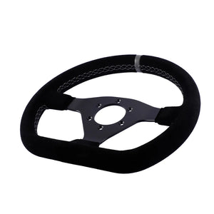 300mm Steering Wheel Flat Suede Car Drift Pc Sim Gaming Sport Control Rims Grey Stitching PCD-6x70mm