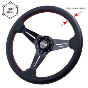 350mm Steering Wheel Sport Drift Perforated Leather Steering Wheels Aluminum Frame with Horn Button