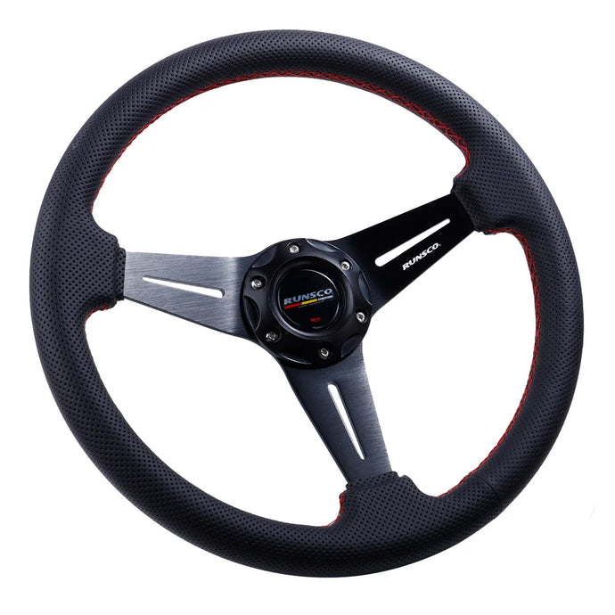 350mm Steering Wheel Sport Drift Perforated Leather Steering Wheels Aluminum Frame with Horn Button