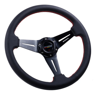 350mm Steering Wheel Sport Drift Perforated Leather Steering Wheels Aluminum Frame with Horn Button