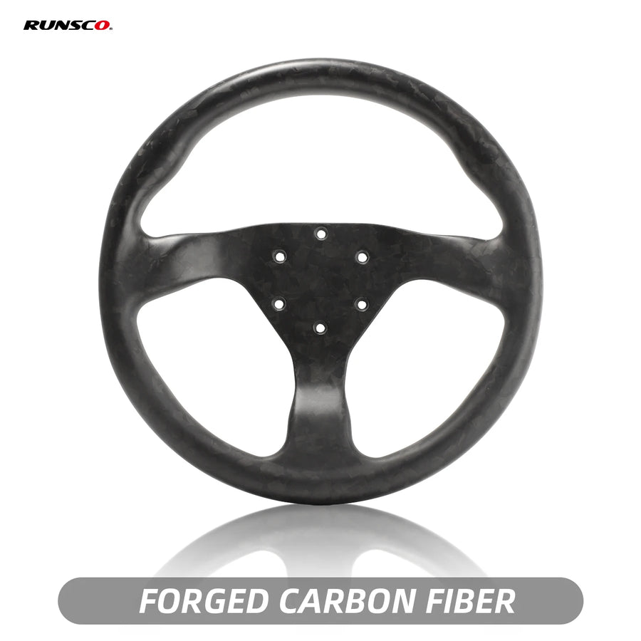 Runsco 330mm Round Dry Carbon Fiber Steering Wheel, Ultra-light 385g