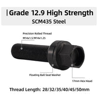 Extended Wheel Lug Bolts – R13 Ball Seat, 12.9 Grade | BMW / Audi / VW | M14x1.5 / M14x1.25 / M12x1.5 (10 pcs)