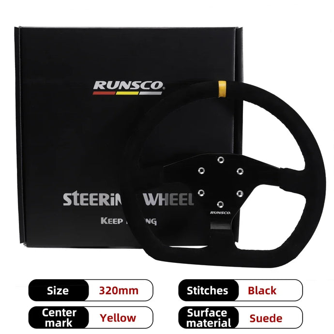320mm Flat Steering Wheel Sim Racing Drift Pc Game Steering Wheel Control Suede Frame