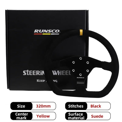 320mm Flat Steering Wheel Sim Racing Drift Pc Game Steering Wheel Control Suede Frame