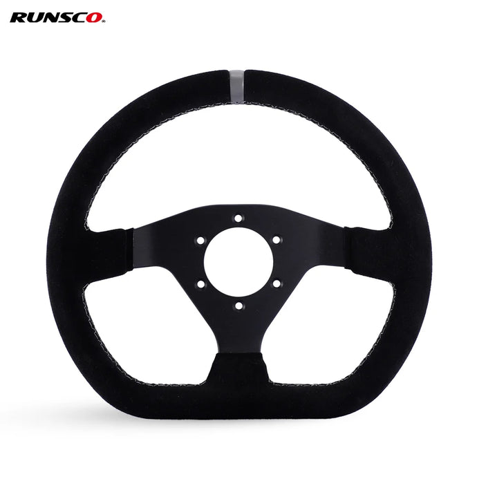 300mm Steering Wheel Flat Suede Car Drift Pc Sim Gaming Sport Control Rims Grey Stitching PCD-6x70mm