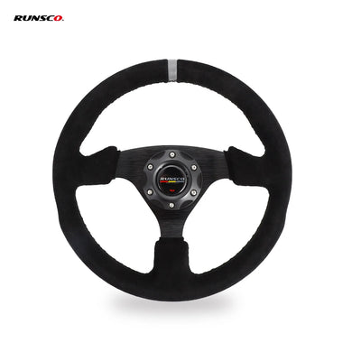 13 Inch/330mm Racing Steering Wheel - Black Suede Lightweight Aluminum 3-Spoke