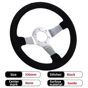 330mm 13Inch Steering Wheel Suede Leather Sport Drift Steering Wheel Aluminum Frame 6061-T6 70mm/PCD