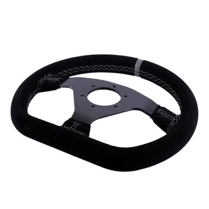 300mm Steering Wheel Flat Suede Car Drift Pc Sim Gaming Sport Control Rims Grey Stitching PCD-6x70mm