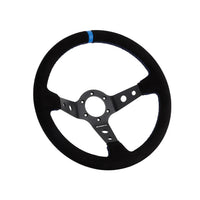 Runsco 14 Inch/350mm Racing Steering Wheel - Black Leather with Blue Stitching - Lightweight Aluminum Spoke