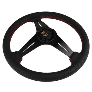 350mm Steering Wheel Sport Drift Perforated Leather Steering Wheels Aluminum Frame with Horn Button