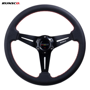 350mm Steering Wheel Sport Drift Perforated Leather Steering Wheels Aluminum Frame with Horn Button