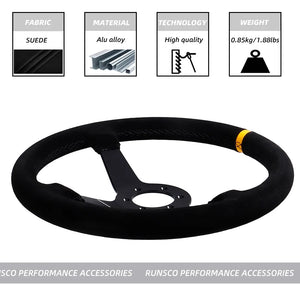 350mm/14Inch Car Steering Wheel Suede/Real Leather Drift Racing Game Simulator Steering Wheel Universal
