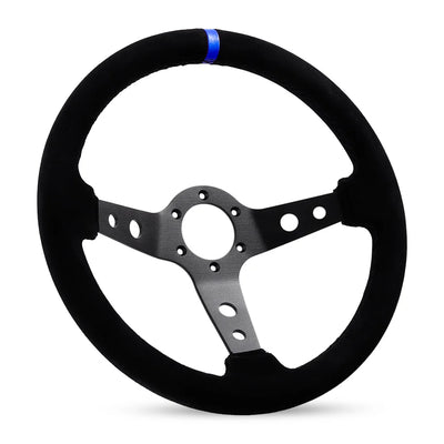 14Inch Racing Steering Wheel Suede 350mm Wheels with Horn Button Aluminum Frame PCD=6x70mm Deep-76mm Car/Game Universal