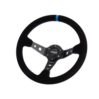 Runsco 14 Inch/350mm Racing Steering Wheel - Black Leather with Blue Stitching - Lightweight Aluminum Spoke